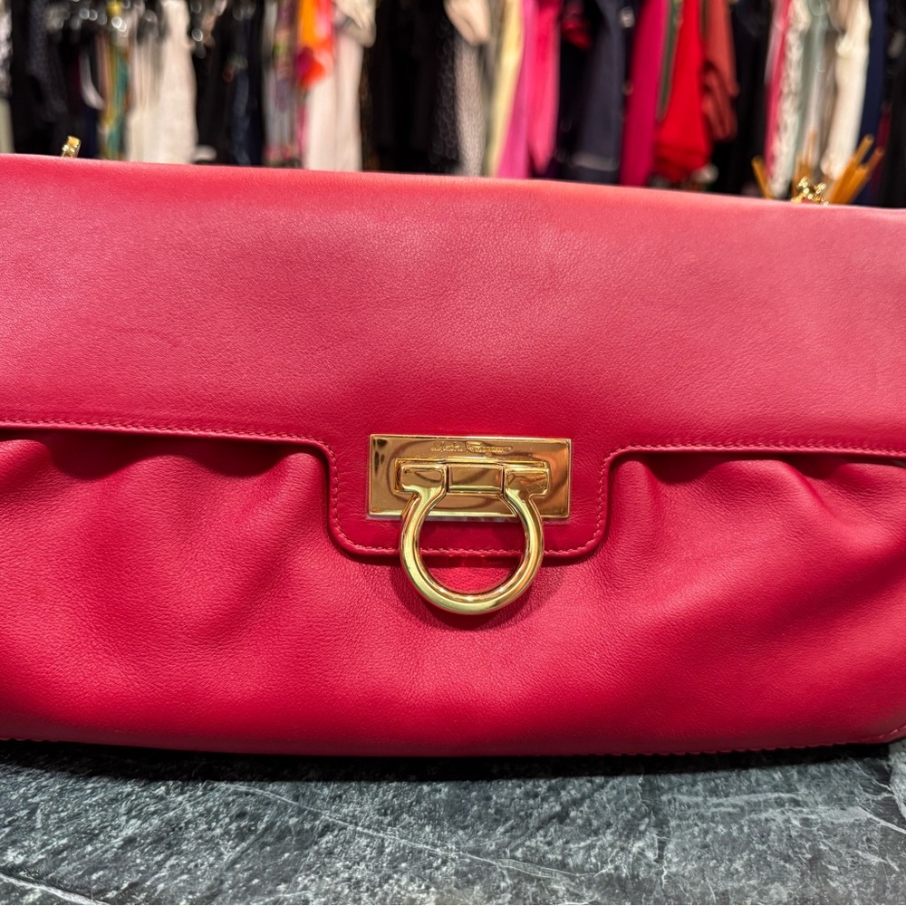 Salvatore Ferragamo Red Shoulder Bag with Gold Hardware